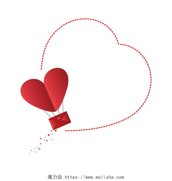 红色手绘小清新情人节爱心边框装饰矢量元素PNG素材214情人节元素